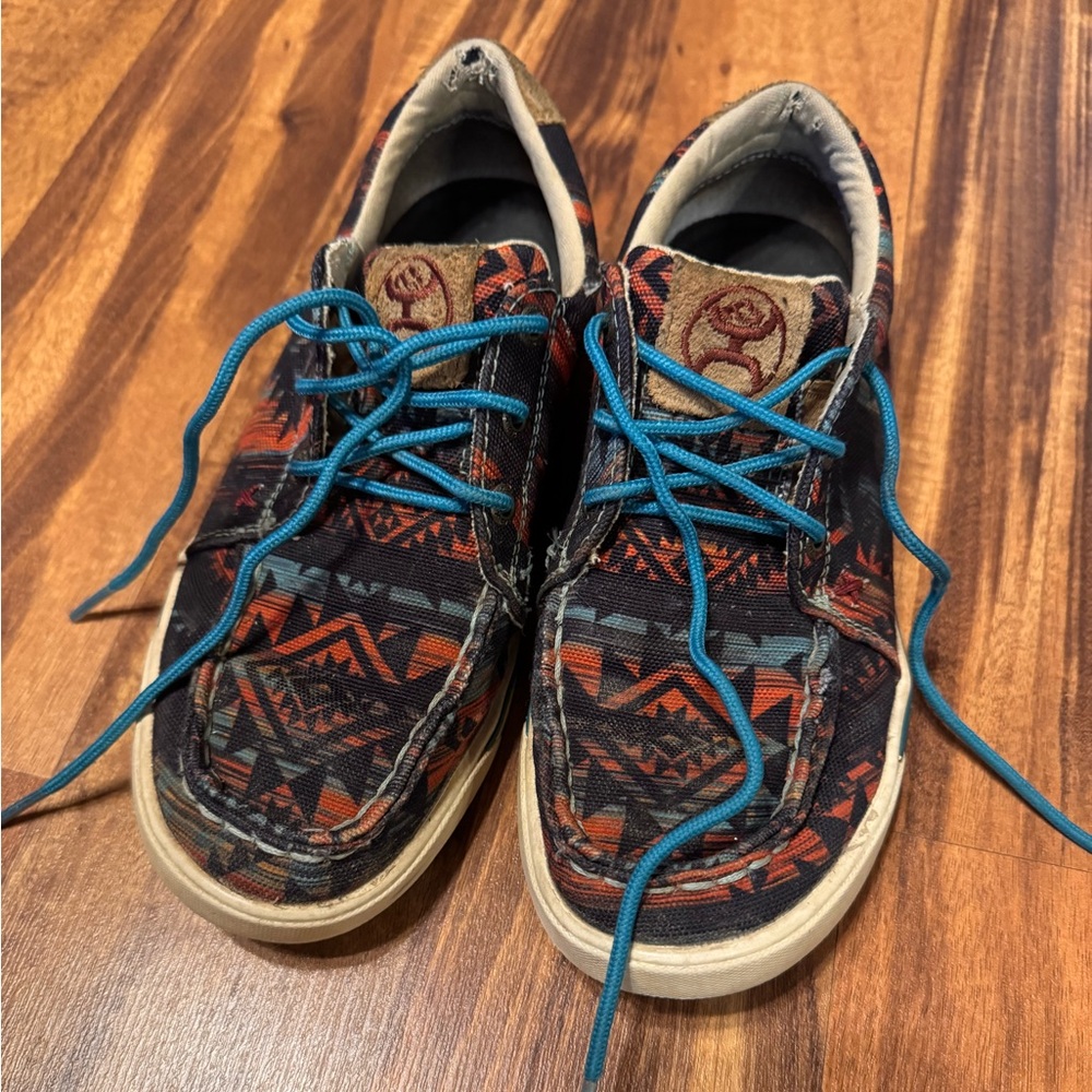 Hooey Patterned Canvas Flats with Blue Laces